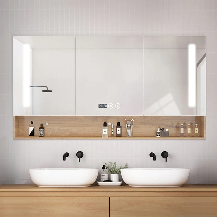 Wood bathroom led mirror furniture cabinet mirrored cabinet for bathroom