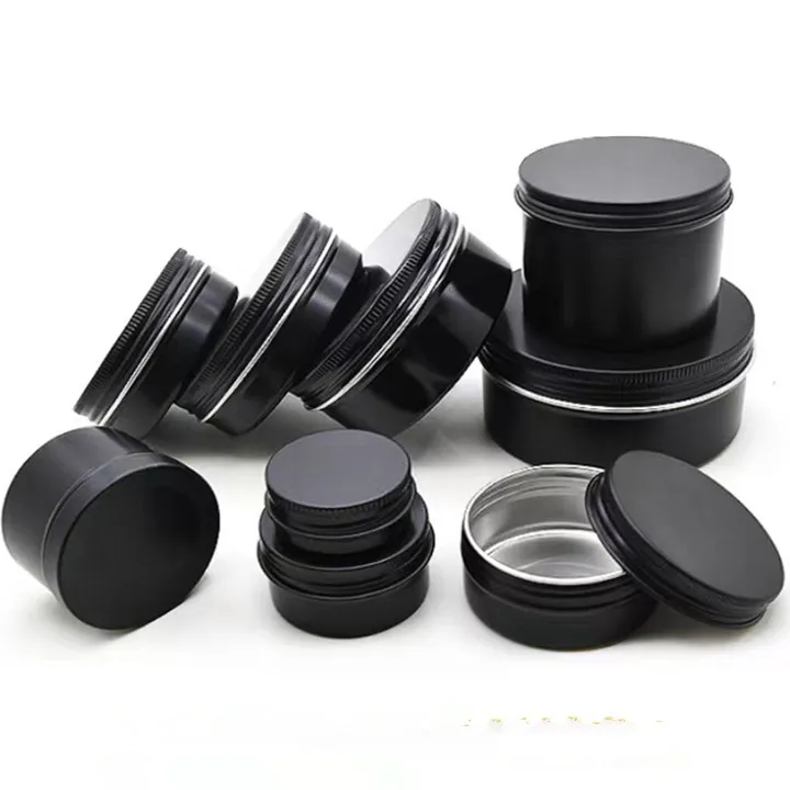 Matte black 5ml-250ml aluminum tin box tin can with screw top for cream , pomade ,tea container