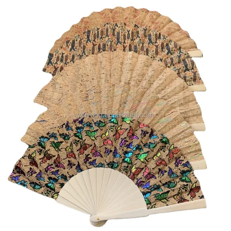 23cm Wedding Classic Cork Hand Folding Fan in Wholesale Wooden Folding Gift Spanish Style Retro Bark Hand Fan