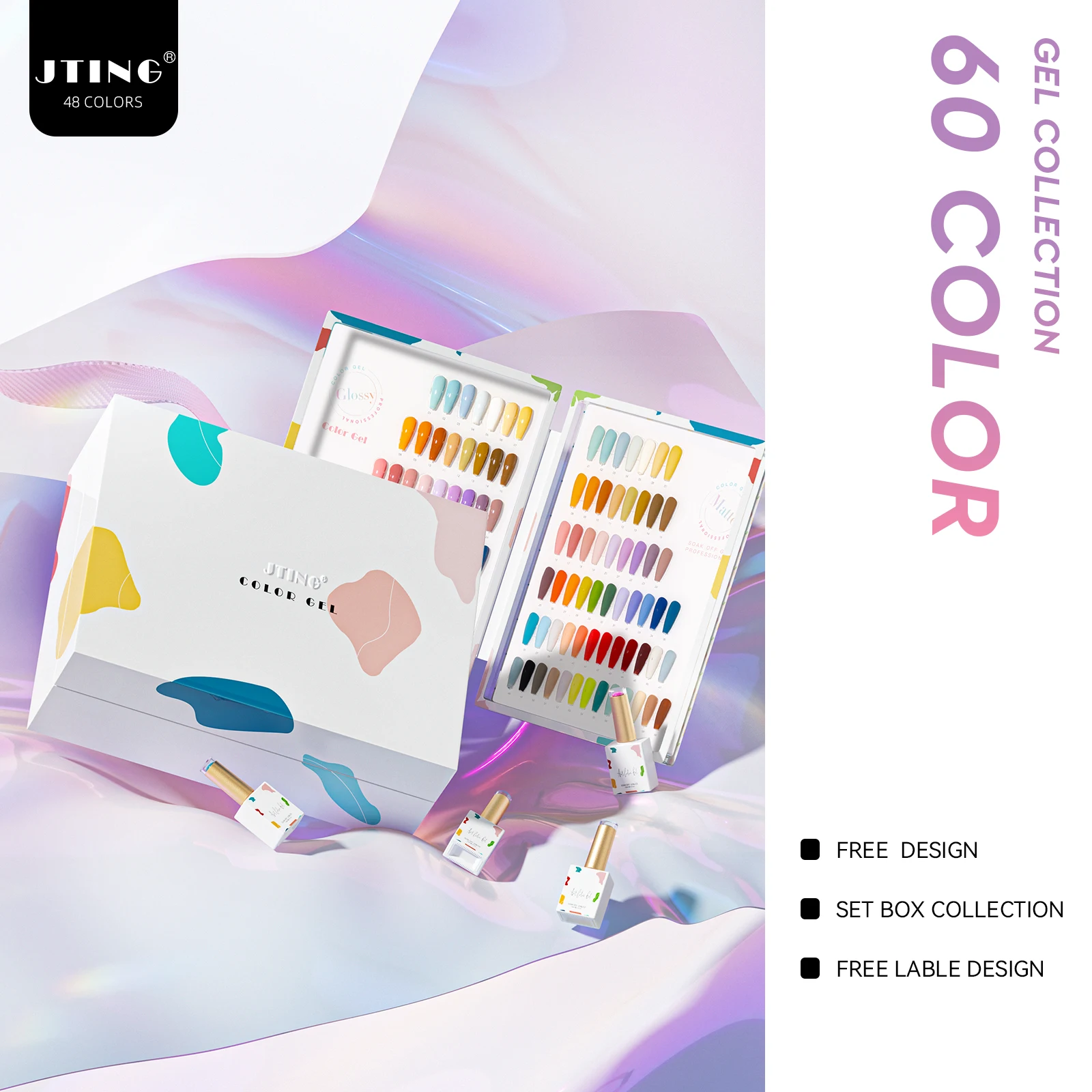 JTING Hot popular 60colors summer collection gel nail polish set box 15ml bottle free color book uv led nail gel polish kit