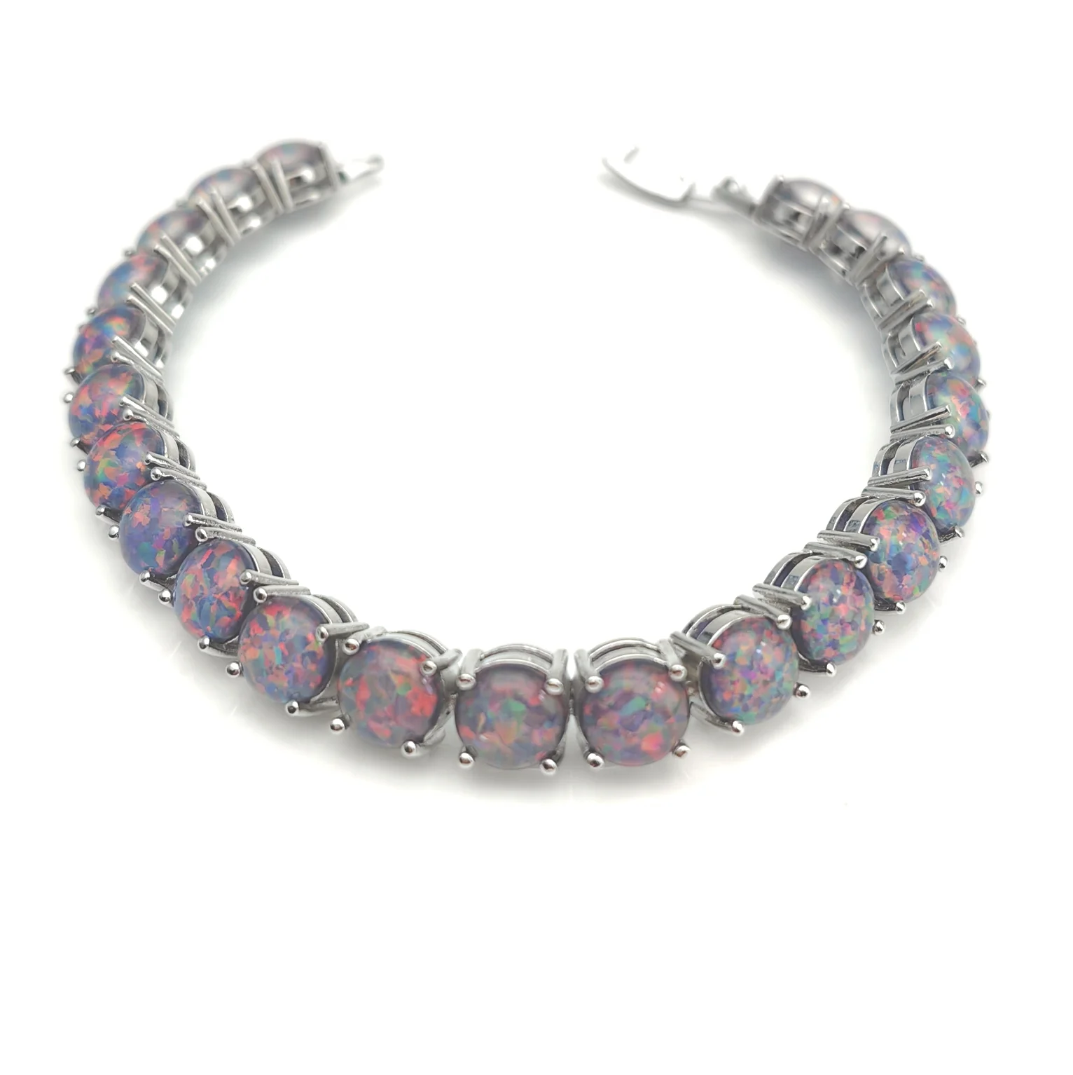 New Design Unisex pink 8mm Cut Tennis Bracelet Ocean Blue Fire Opal Rhodium Plated Greek Style Sample Making Available