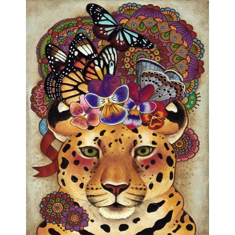 Leopard And Butterfly Full Round Diamond Painting Kits Of A Diy Manufacturer
