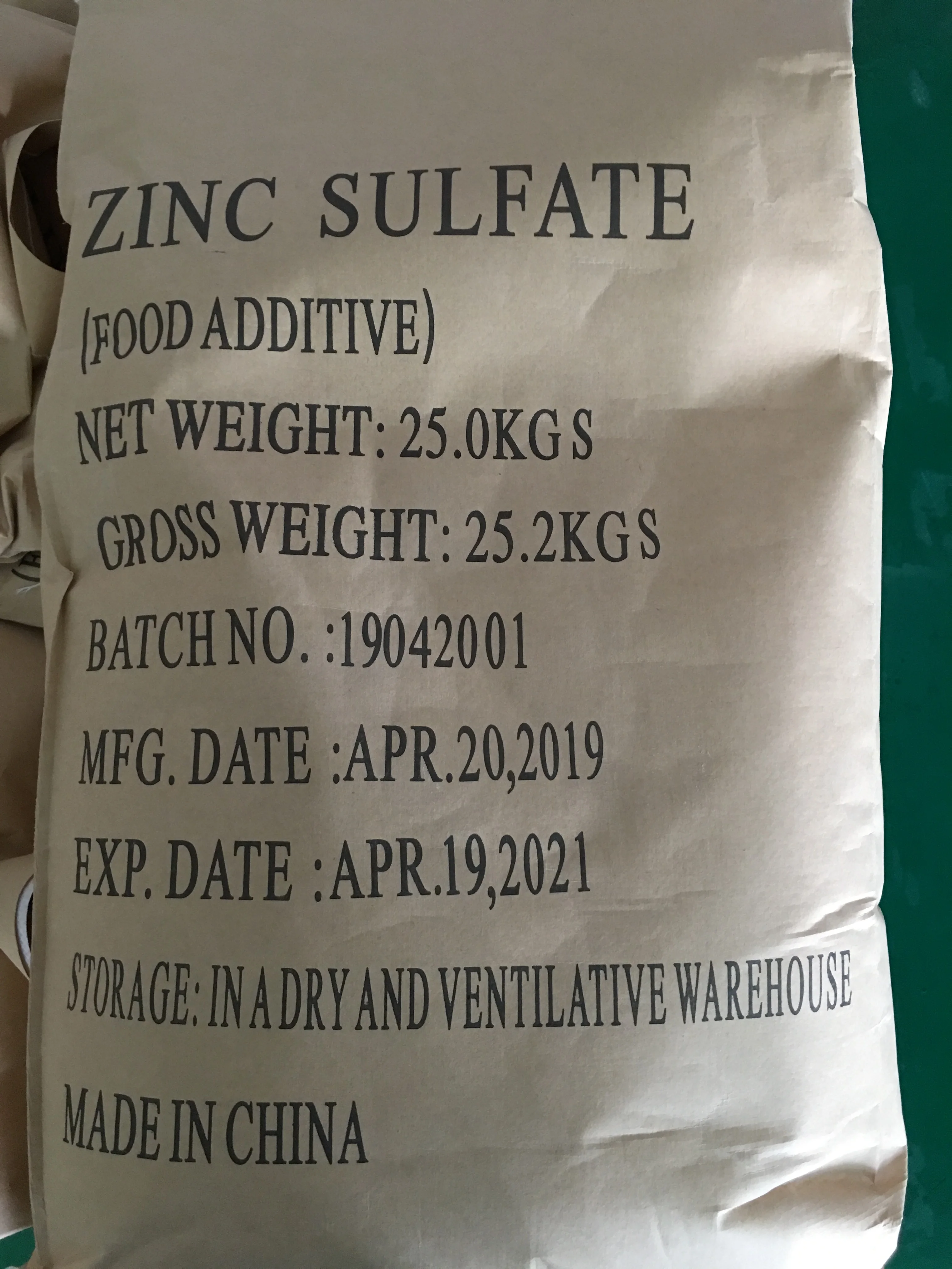 food additive FCC standard Zinc sulfate monohydrate and heptahydrate
