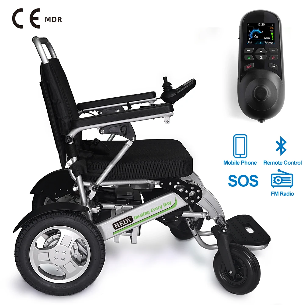 HEDY Best Smart Light Foldable Folding FM Radio SOS Call Remote Control China Power Electric Wheelchair Suppliers Manufacturer