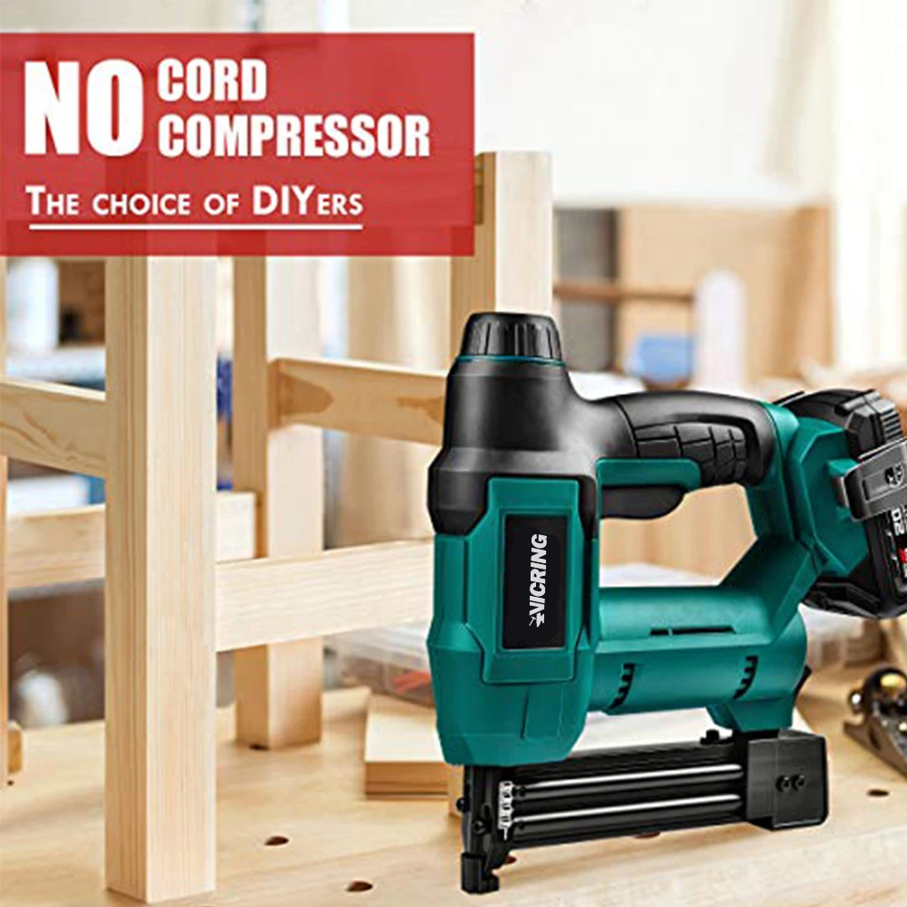 VICRING  Nail Gun And Staple 18V Max 2.0Ah Cordless Nailer Battery Power Tool Nail Gun Safety Nailer Cordless Nailer Easy-to-use