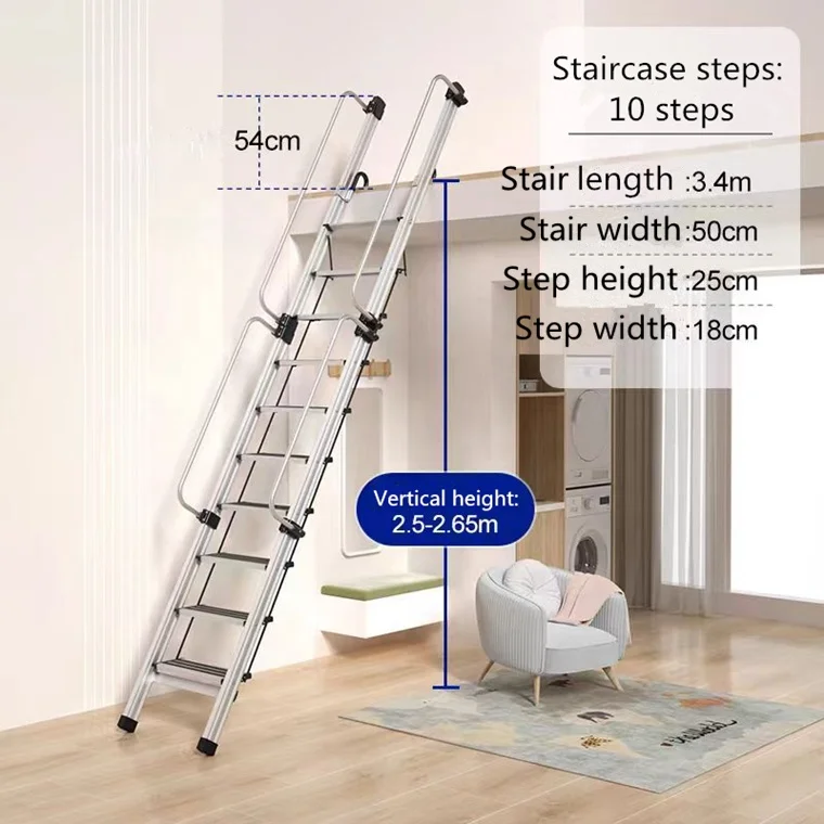 High quality wall mounted ladder ceiling aluminum folding ladder/folding attic stairs with handrail