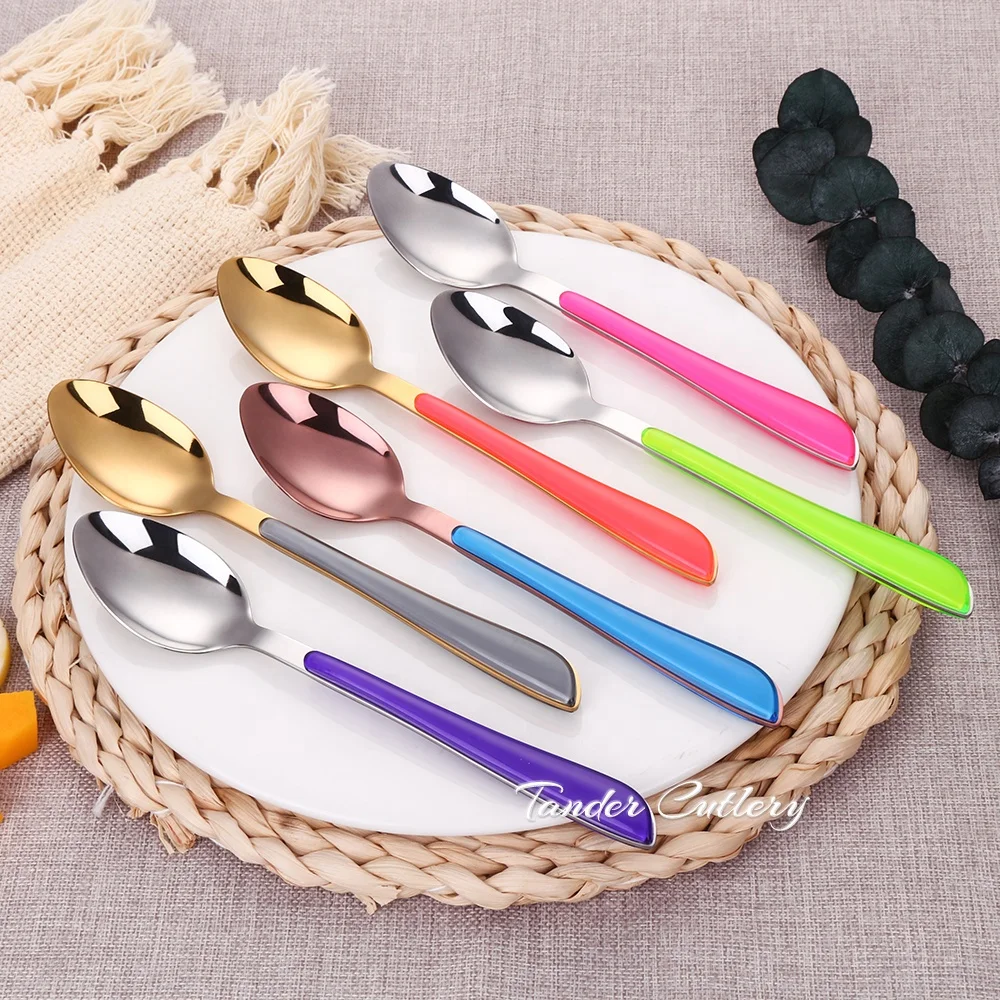 Stainless Steel Plastic Cutlery Set  Home Hotel Flatware ABS Handle Silverware Cutlery With Color Handles