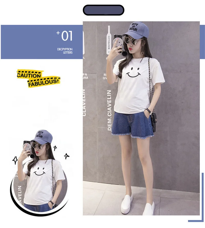2019 summer maternity pants wearing wide-leg denim shorts