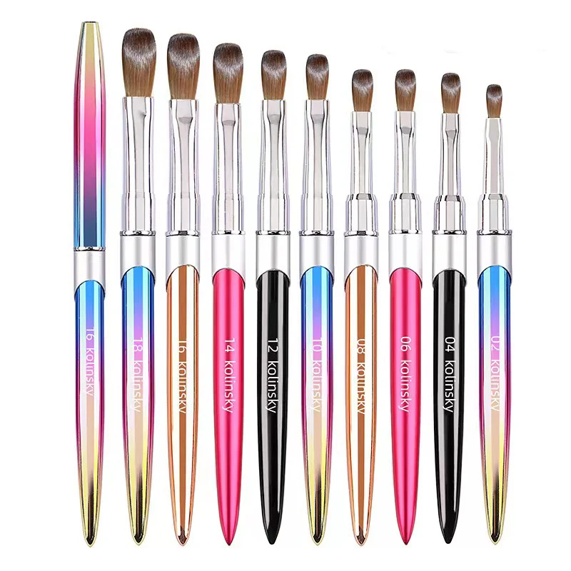 Wholesale OEM Customized Private Label Packaging Box 100% Kolinsky Acrylic Nail Brush Size 8 10 12 14 16 18 20