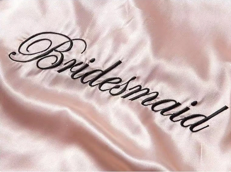 Wedding monogrammed sleep pajamas pijama long satin silk lace bridal brides and bridesmaid robes