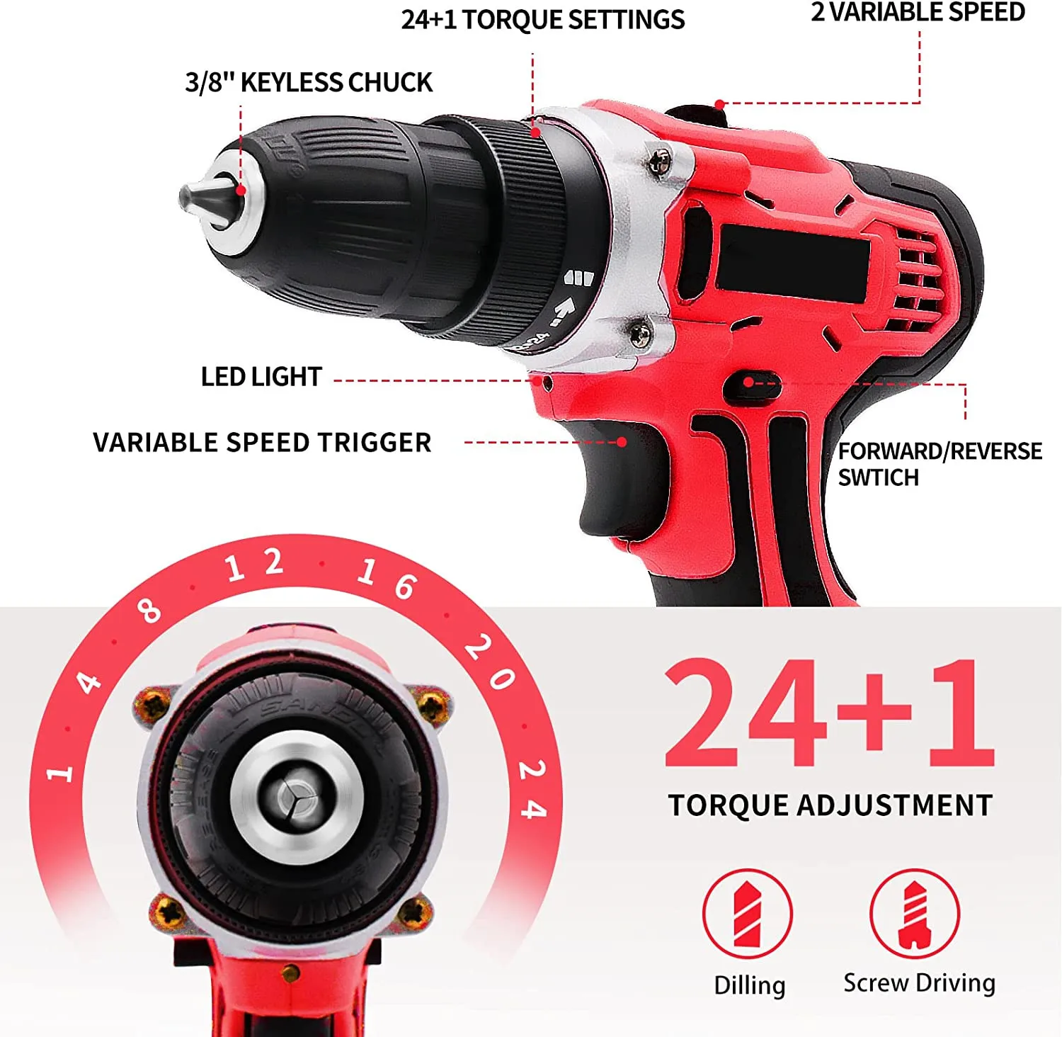 12V MAX Lithium Battery Cordless Drill Set Power Drill Kit Max Super impact drill