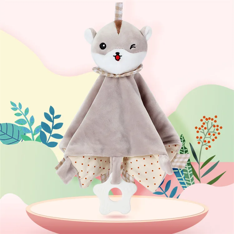 ODM high quality Soft stuffed animal plush soothing toy baby teething blanket elephant security blanket baby comforter toy