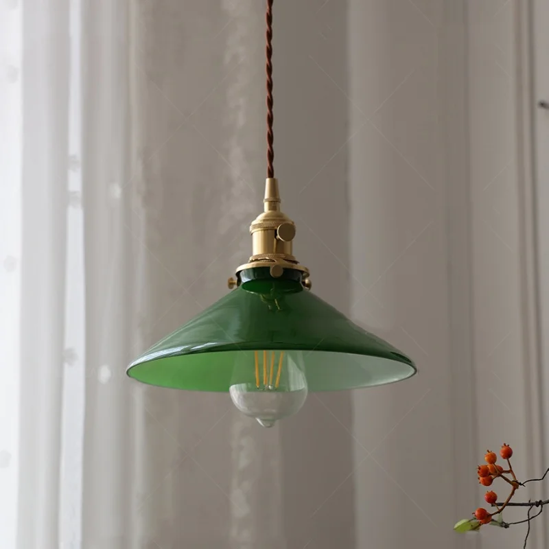 Zongxin Retro green white glass chandelier American Japanese cafe Tea room Dining room Bedroom small umbrella chandelier E27