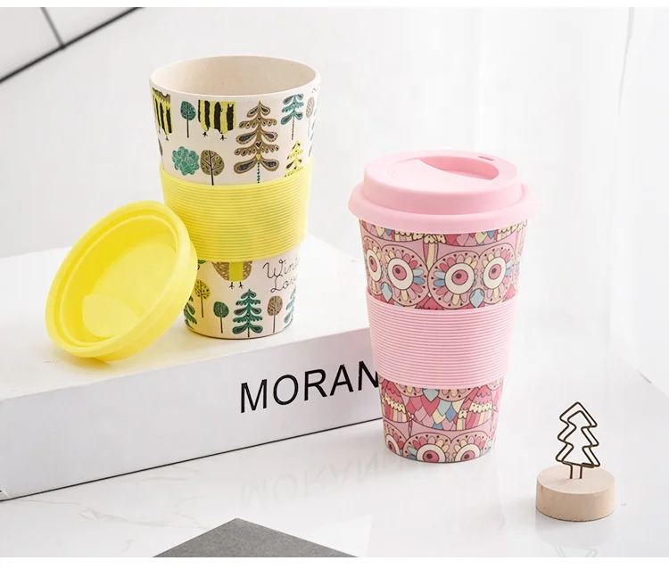 New Design Reusable Biodegradable Custom Printed Bamboo Fiber Decal Printing Insulated Coffee Mug