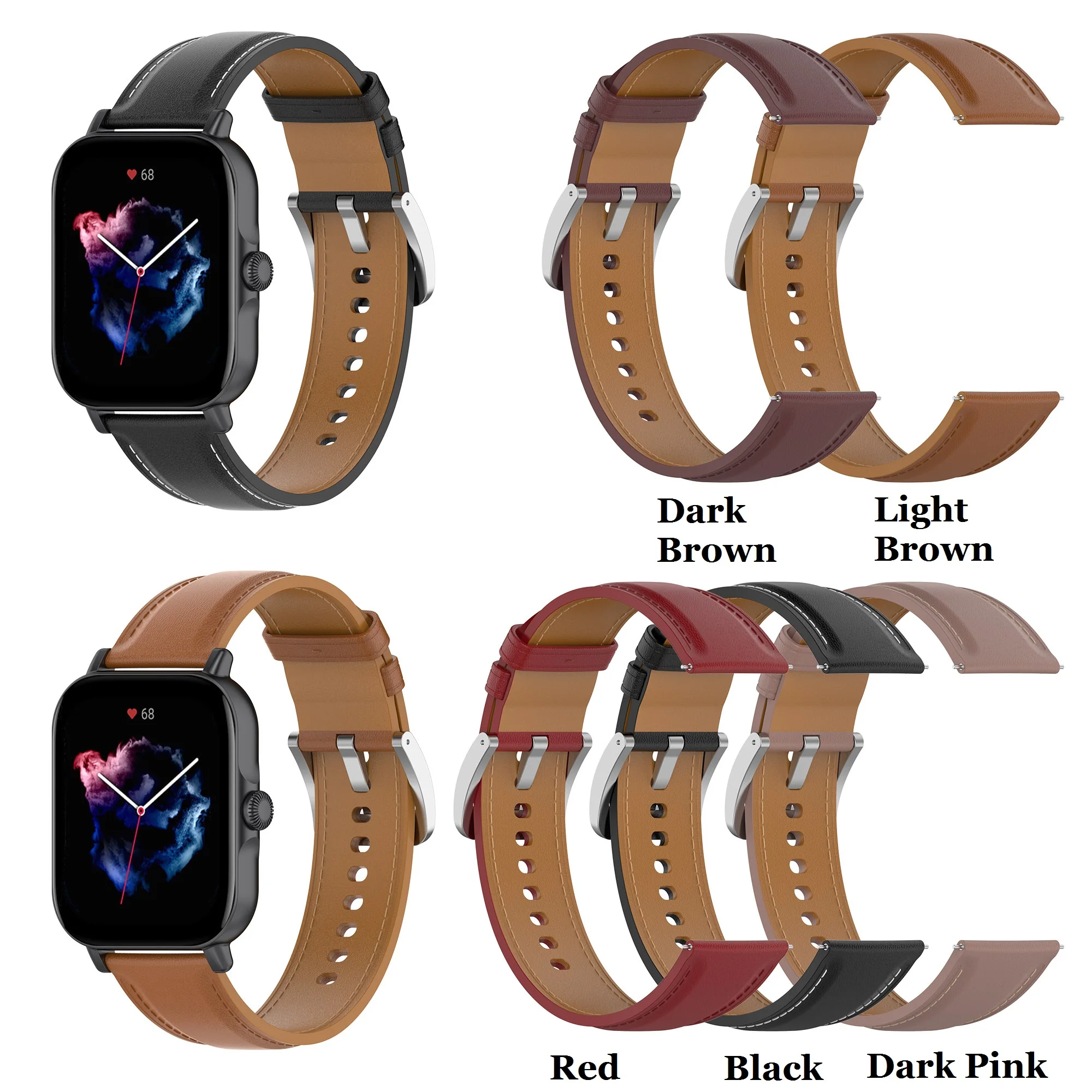 20mm Universal Replacement Strap Cowhide Leather Watch Band for Amazfit GTS4 mini /Garmin forerunner 645 music