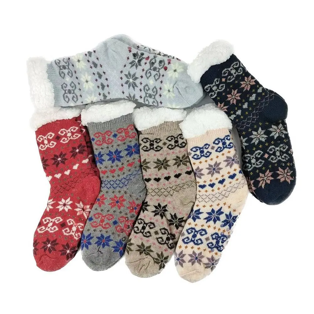 Wholesale Women Floor Anti Slip Keep Warm Winter Wool Fuzzy Slipper Acrylic Cozy Sherpa Indoor Sock