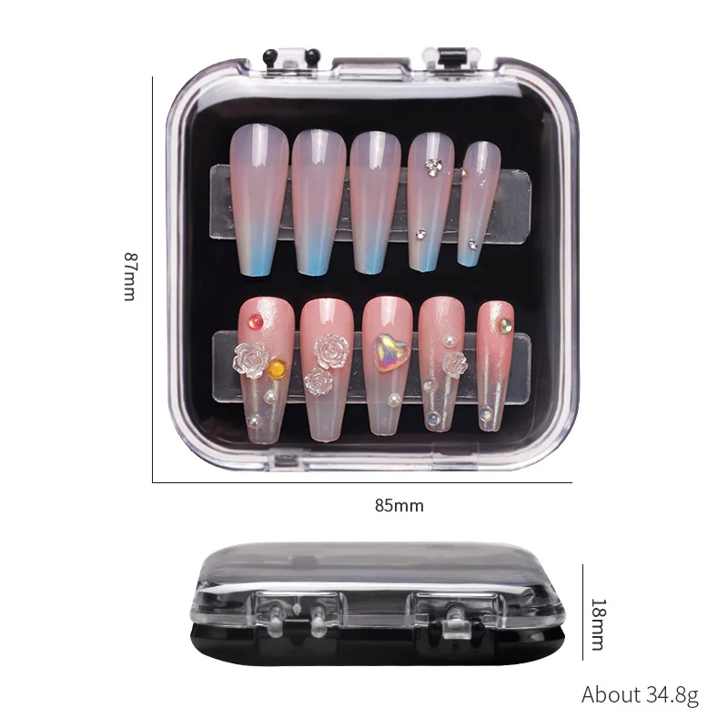 Wholesale 2 Sizes Thicken Texture Finished Fake Nails Display Stand Good Sealing Nail Art Storage Box Gift Jewelry Packaging
