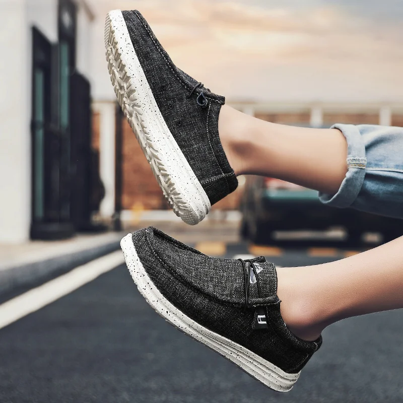 Мужские парусиновые туфли, традиционные черные лоферы в китайском стиле, лето