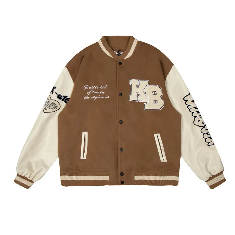 Мужские куртки RBX с воротником-стойкой бейсбольные Letterman Varsity кожаными рукавами