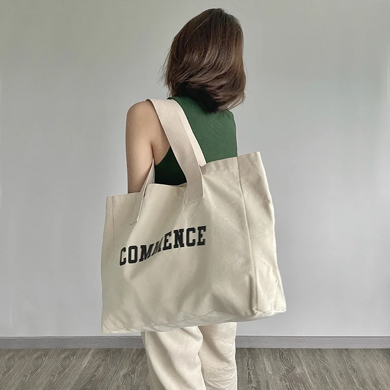 Natural Color Extra Large Cotton Canvas Tote Bag With Logo Printing For women and for Shopping