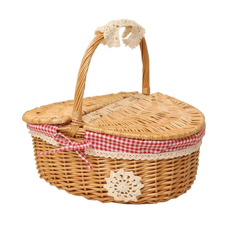 Hot selling handmade wicker woven picnic basket with lid