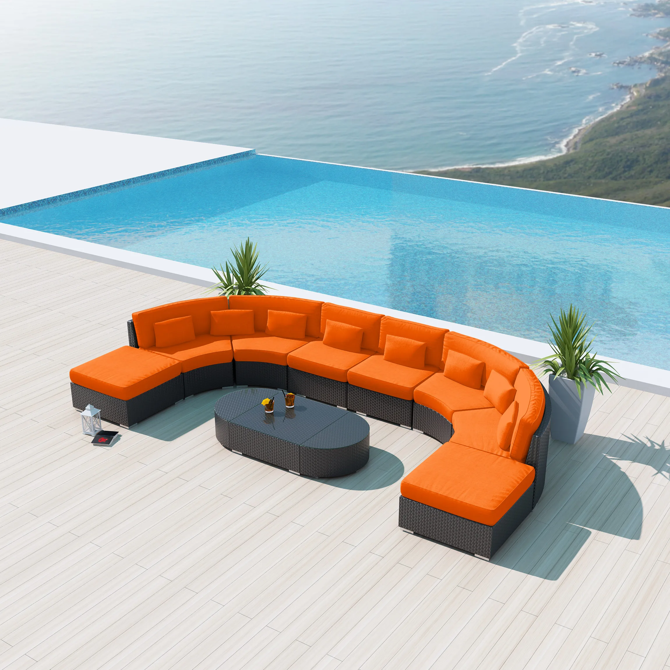 U Shaped Large Patio Big Lots Sectional Sofas All-weather PE Rattan Wicker Outdoor Garden Furniture
