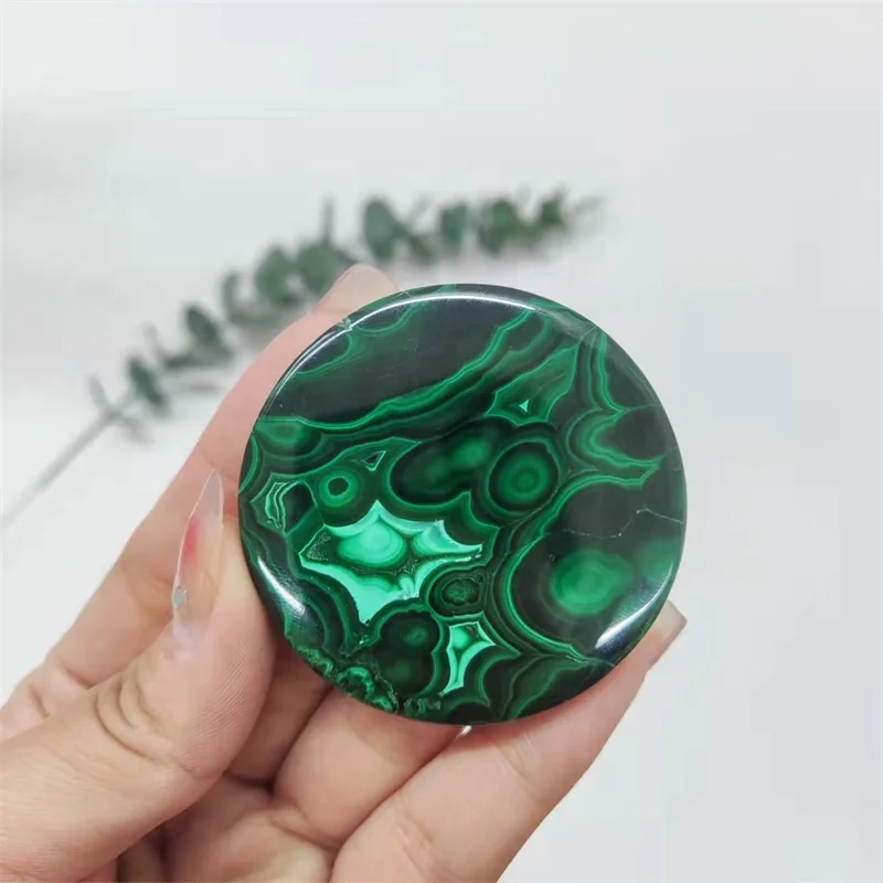 Natural Healing Gemstone Crystal Craft Smooth-Faced Malachite Wafer For Home Decoration