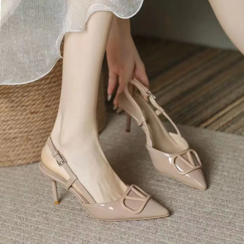 2024 Fashion hot sale nude pink high heel shoes large size beautiful high heel sandals for girls