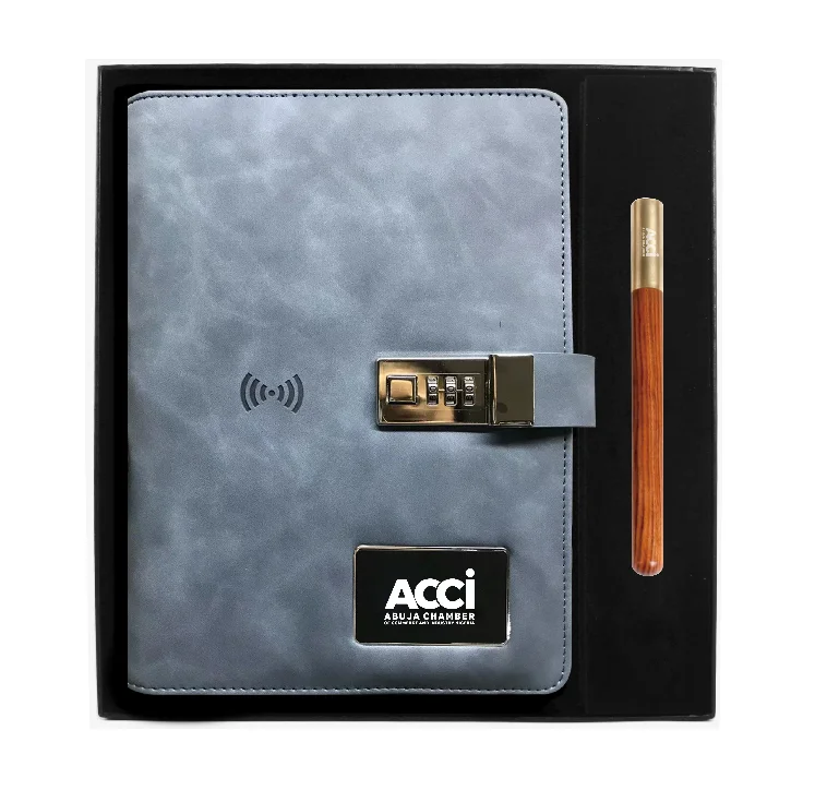 Custom Wireless Charger Notebook Power Bank Diary Password Lock LED logo Notebook with Power Bank