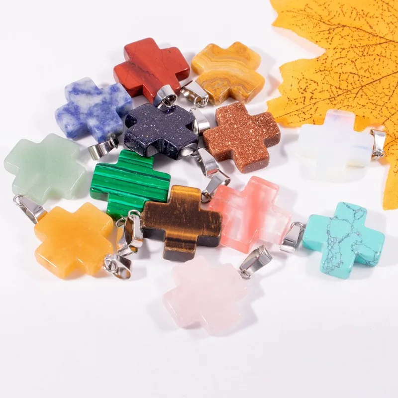 Natural crystal bracelet earrings accessories Natural crystal healing stones gemstone necklace cross pendant