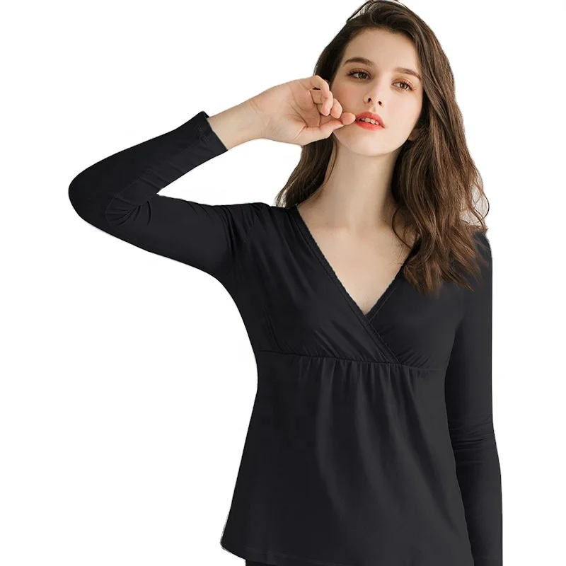 Pregnant breastfeeding autumn clothing single bottom close-fitting elastic postpartum Thermal breastfeeding nightgown