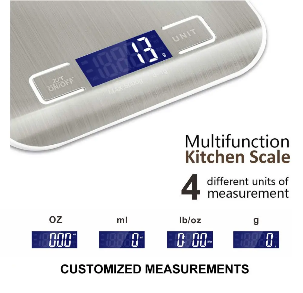 Digital Food Weighing Scale Stainless Steel Kitchen Scale 5kg 1g Hot Selling