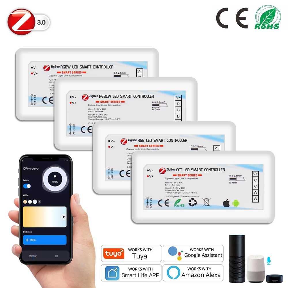 Умный регулятор яркости Tuya Zigbee, одноцветный светодиодный контроллер CCT RGB RGBW RGBCW RGBCCT, работает с приложением Alexa Google Assistant Smart Life
