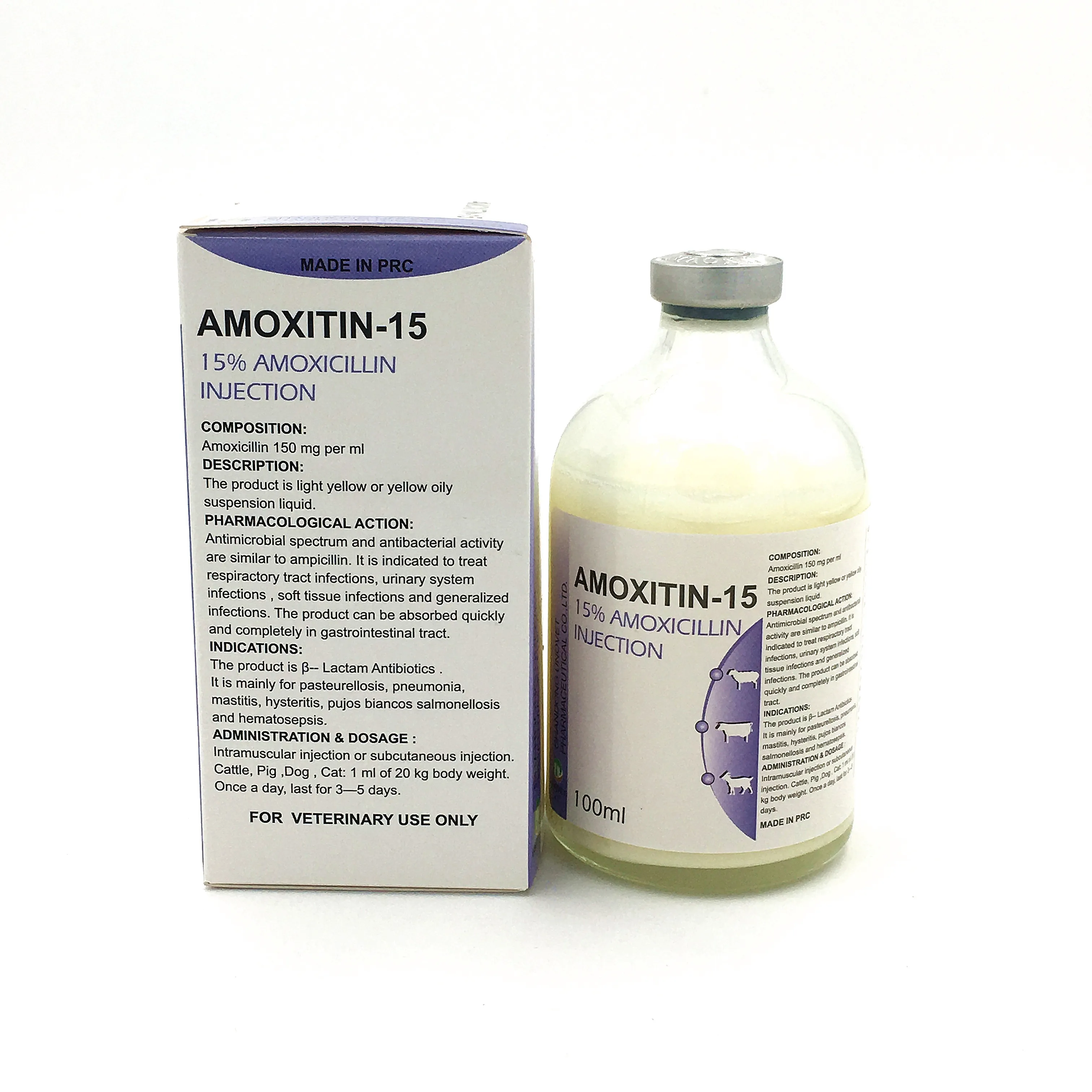 
veterinary drug 15% amoxicillin injectable water solution 