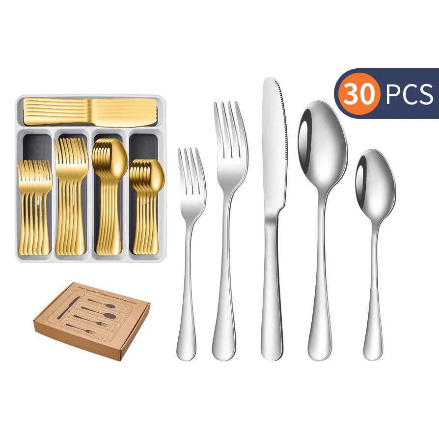 Stainless Steel 1010 Tableware 30-Piece Set 6-Person wedding cutlery set with Storage Box