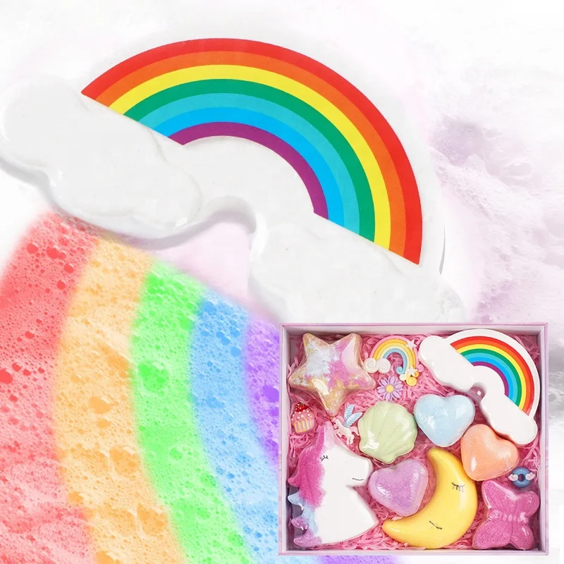 Лидер продаж, Рождественский подарочный набор, сделанные на заказ натуральные веганские красочные Бомбочки для ванны, роскошная Радужная бомбочка для ванны