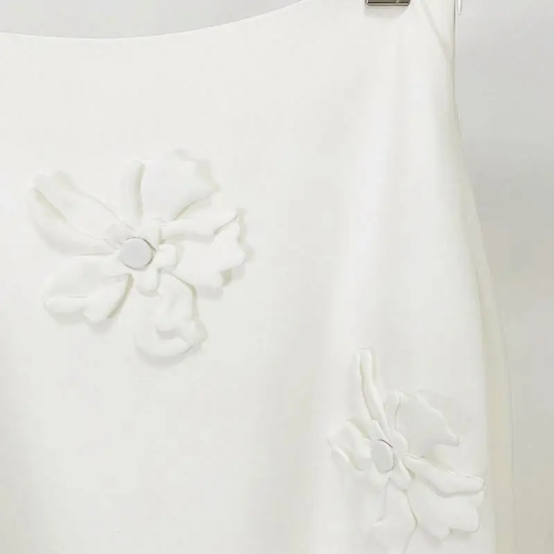 2024 new star fashion spaghetti-strap camisole top three-dimensional flower mid-length dress set two-piece set