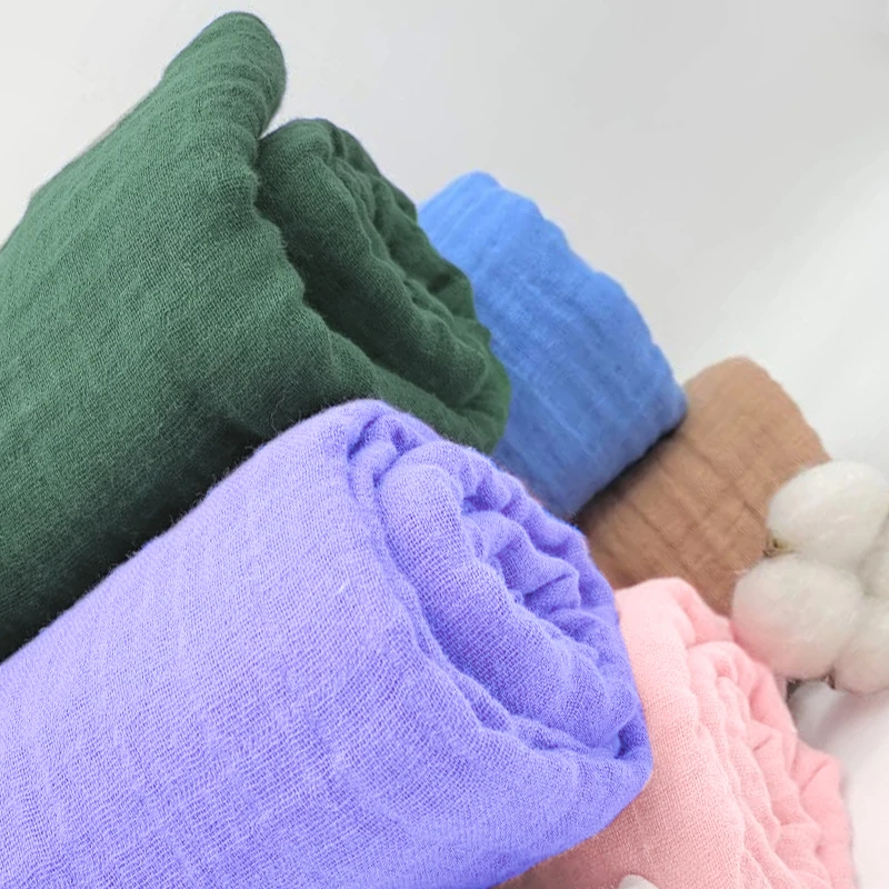 Solid color plain and white double gauze woven 100% cotton bubble muslin fabric for swaddle baby blanket