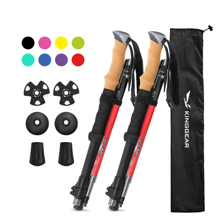 Customized 4-section Aviation Aluminum 7075 Backpacking Hiking Folding Trekking Poles with 1.0mm thickness pipe