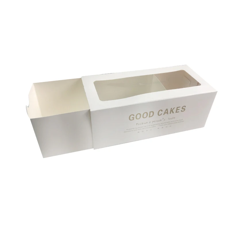 Custom White Cardboard Clear Lid Slide Out Biscuits Dessert Boxes Transparent Window