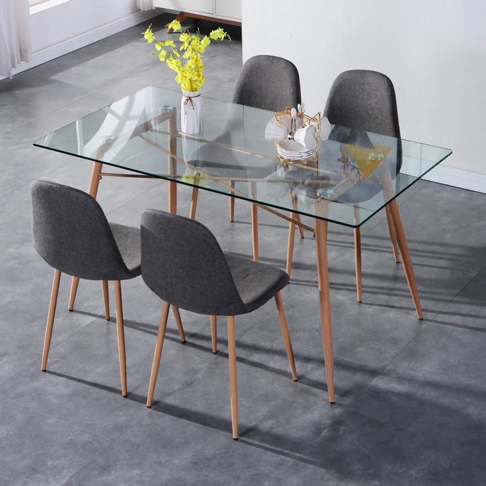 Modern luxury furniture Dining room tempered Glass top chrome base kitchen Dining table