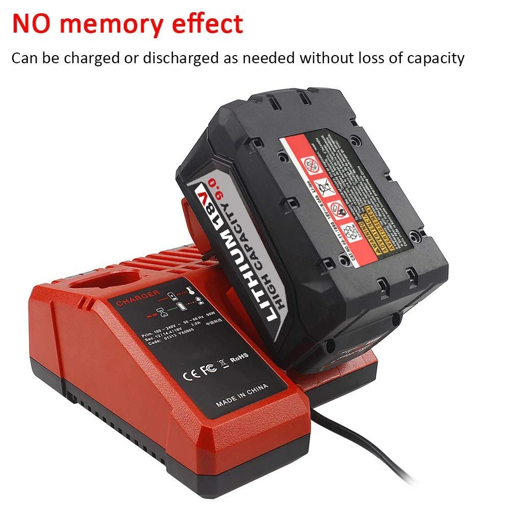 9.0ah 18v M18 Battery Replacement For Milwaukee 48-11-1852 Lithium Xc Power Tools M18b 48-11-1850 48-11-1820 48-11-1828 48-11-10