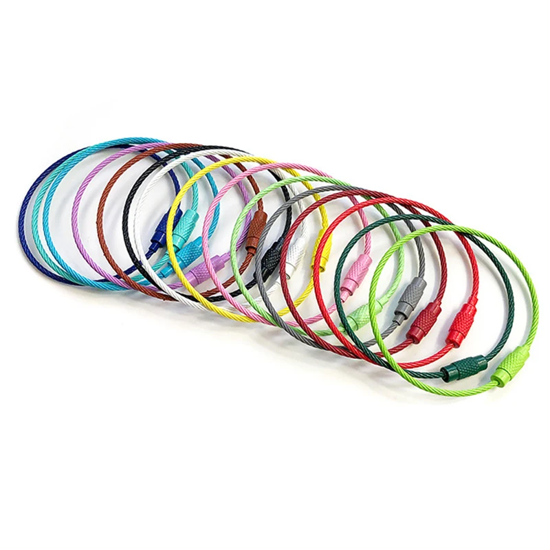 colorful Screw Locking Stainless Steel Wire Keychain Cable Rope Keychains key ring Accessories