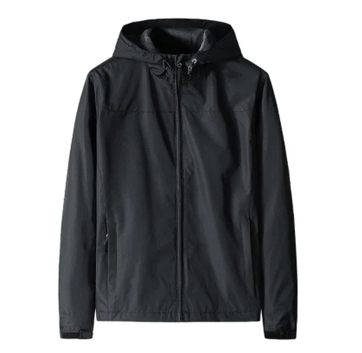 men custom logo hooded polyester jacket outdoor fishing men zip up sports jacket women spring slim fit black wind proof jacket
