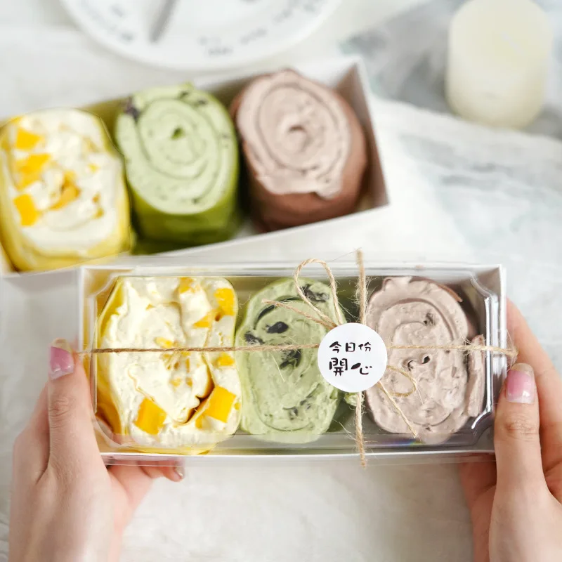 Net red cake hug roll towel Swiss Roll snow Meiniang packing box sandwich puff disposable plastic packing dessert box