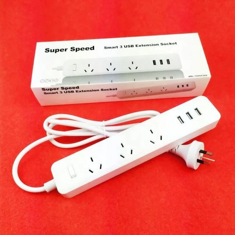 AU NZ AR Standard Power Strip 3 USB Port 3 Outlets Simple Design Power Bar with Switch Residential Commercial Use 1.8m