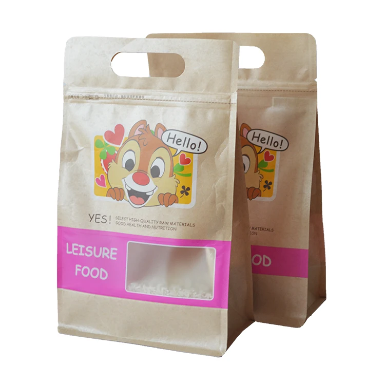 Customized Printed Flat Bottom Stand Up Pouch Clear Window Resealable Packaging Kraft Paper Tea Coffee Bags With Valve