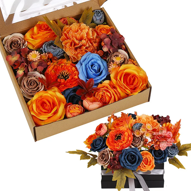 1box Artificial Flowers Silk Rose Dahlia Combo Set Perfect For DIY Wedding Bouquet Party Home Decor