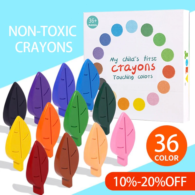 Hot Sale Custom crayons for children 25 Color Toddlers Non Toxic Crayons Bagged Wax Crayon with Leaf Shape