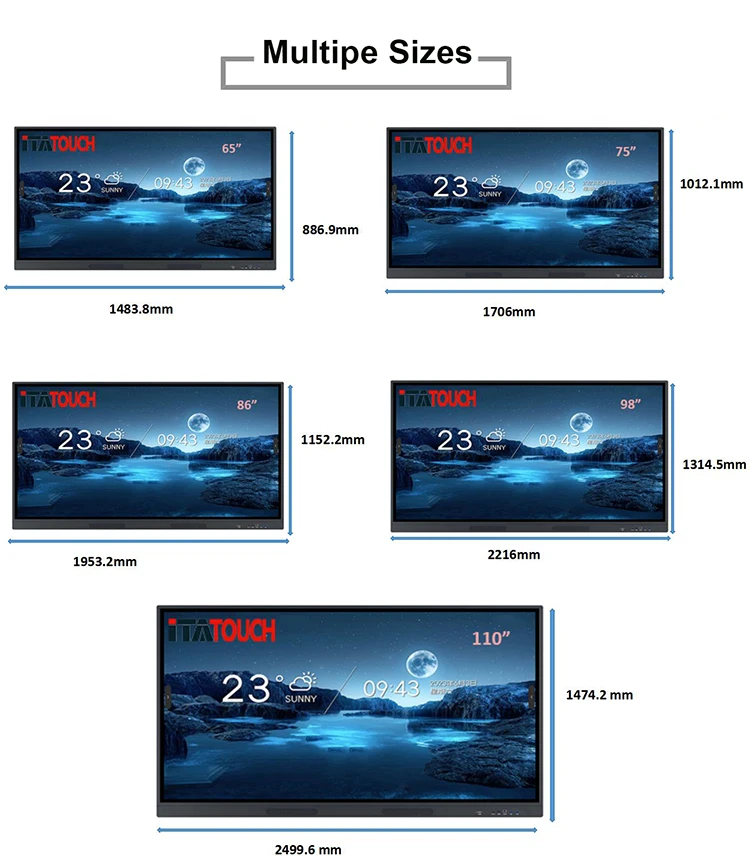 75 86 98 110 Inch Large Infrared 20-Point Meeting Interactive Touch Screen Smart Panel Whiteboard OEM LED Panel Sizes Available